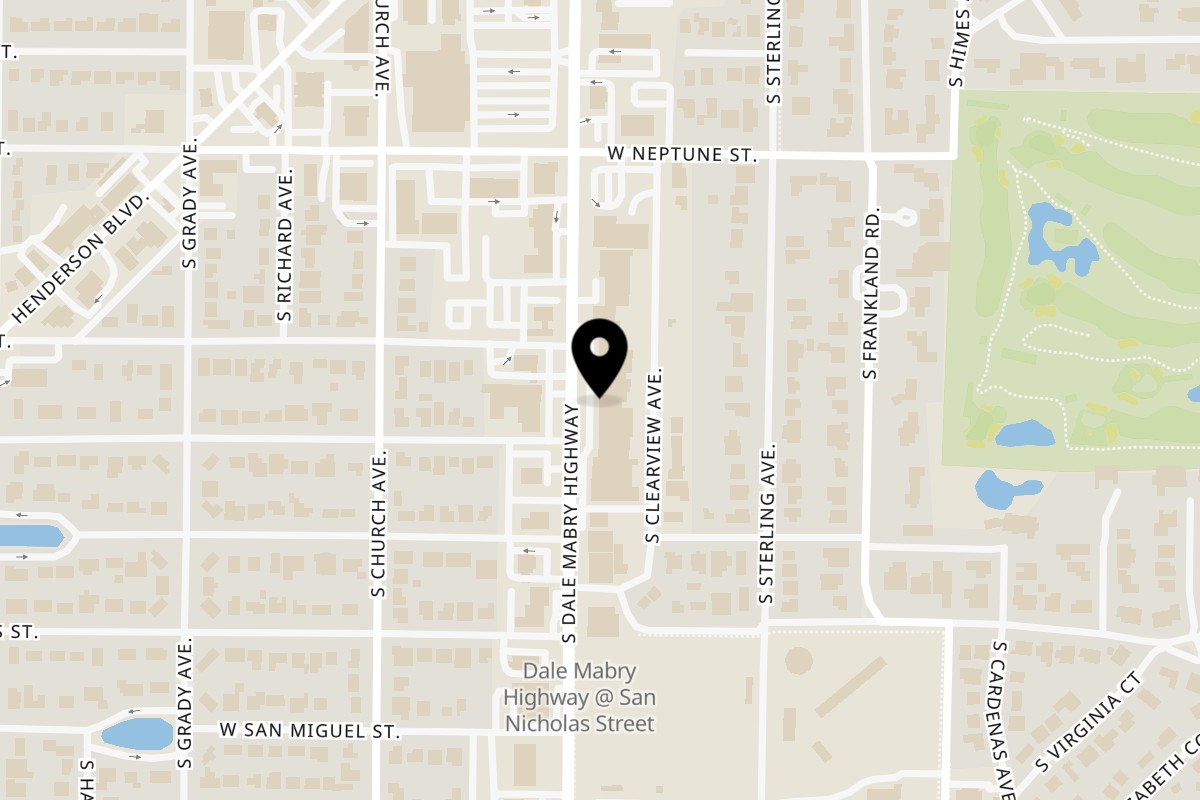 Map showing the location of Woody's Famous Salads - South Tampa on 1722 S Dale Mabry Hwy in Tampa